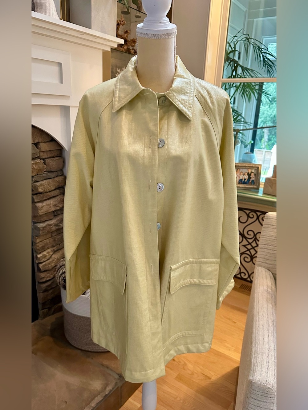 Women's Light Yellow Trench Coat - Classic Button Front